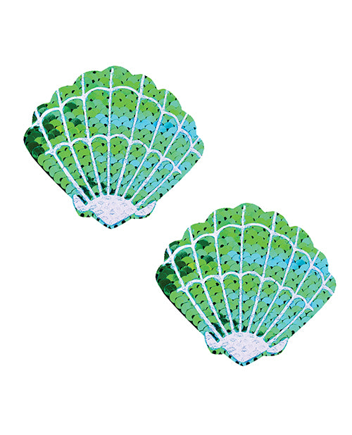 Încărcați imaginea în vizualizatorul Galerie, Neva Nude Sequins Sea Shells Under the Sea Pasties - Green/Blue O/S