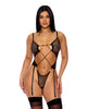 Bild in den Galerie-Viewer laden, Pull My Strings Sheer Mesh Teddy w/Garters & Faux Pearl Details - Black XL