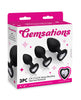 Afbeelding laden in Galerijviewer, Gemsations 3 pc 2.75" & 3.15" & 3.7" Silicone Bling Bling Heart Butt Plug Training Set - Black