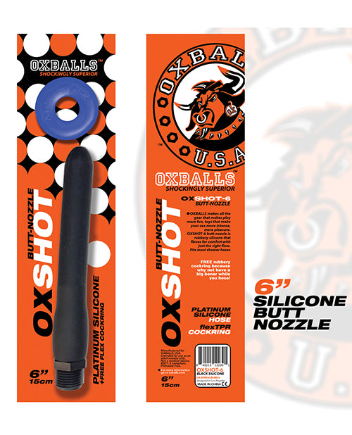 Cargue la imagen en el visor de la galería, Oxballs Oxshot 6" Silicone Butt Nozzle w/Flex Cockring - Black/Blue