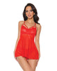 Cargue la imagen en el visor de la galería, Holiday Scallop Stretch Lace & Mesh Babydoll & Thong Red/Gold XL