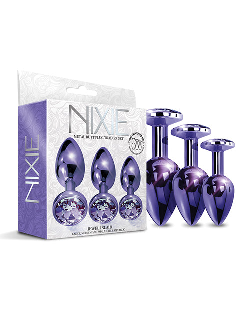Load image into Gallery viewer, Nixie Metal Butt Plug Trainer Set w/Inlaid Jewel - Purple Metallic