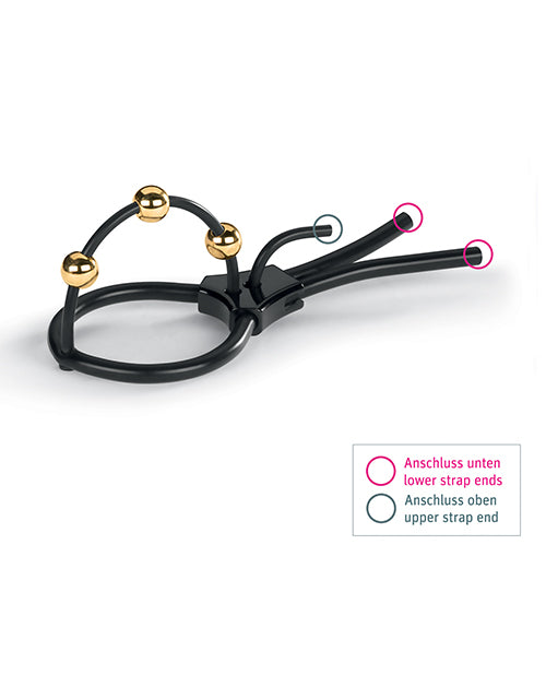 Bild in den Galerie-Viewer laden, Mystim Pearly Pete Corona Strap w/Gold Balls - Black