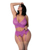 Carregar imagem no visualizador da Galeria, Butterfly Fantasies Cross Over Bralette w/Thong and Garter 3 pc Set - Neon Purple QN