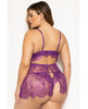 Load image into Gallery viewer, Floral Eyelash Lace Underwire Babydoll And Thong Set Purple 1X 2X