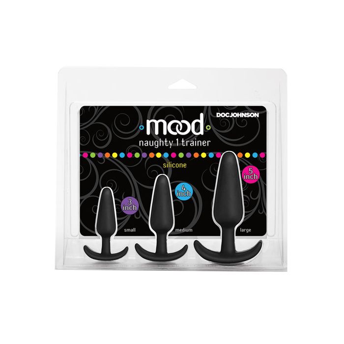 Load image into Gallery viewer, Mood Naughty 1 Anal Trainer Set Black Silicone Three Piece With Sizes 3 4 And 5 Inches