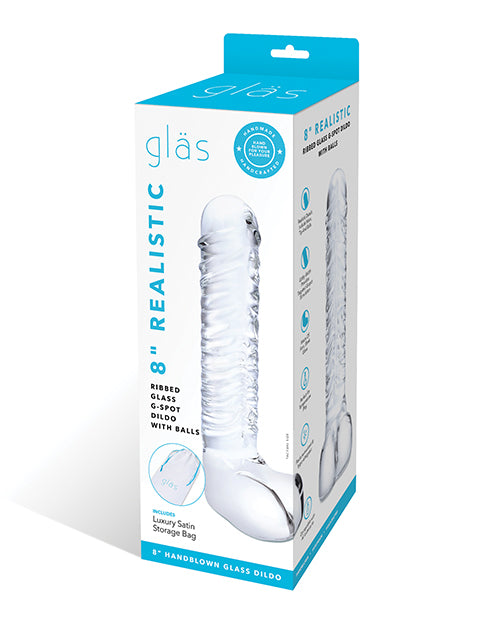 Afbeelding laden in Galerijviewer, Glas 8" Realistic Ribbed Glass G-Spot Dildo w/Balls - Clear