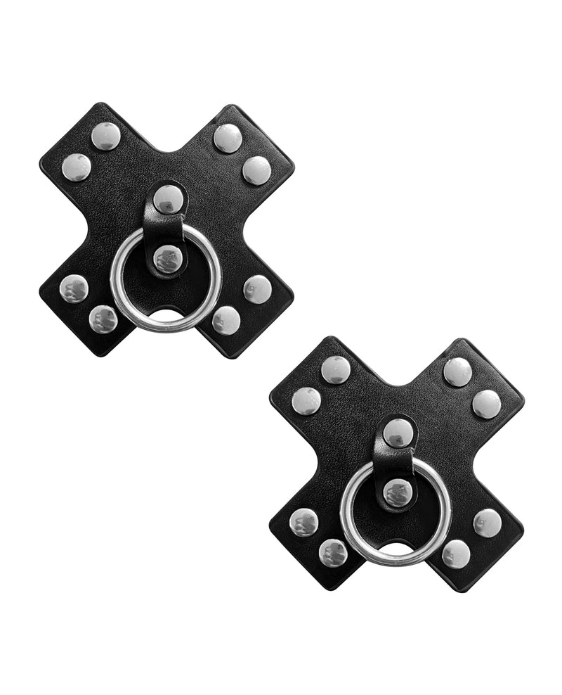 Load image into Gallery viewer, Neva Nude Burlesque Pierced N' Punked Leather Metal X Silicone Reusable Pasties - Black O/S