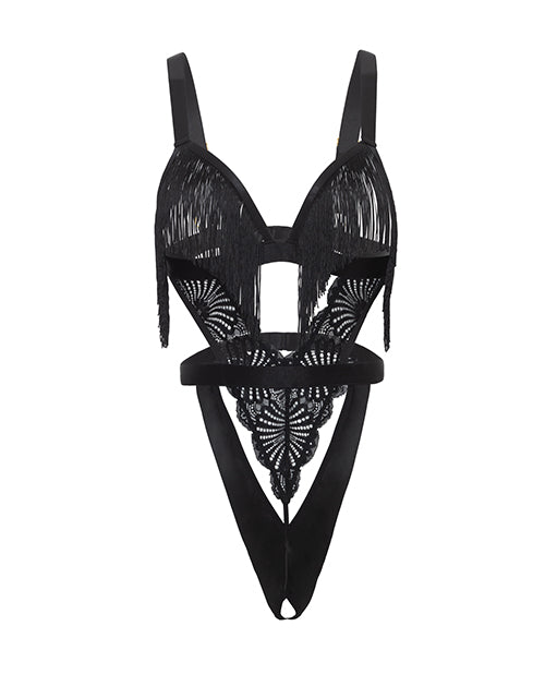 Ladda bilden i Galleri Viewer, Annika Open Cup Teddy w/Fringe Detail - Black L/XL