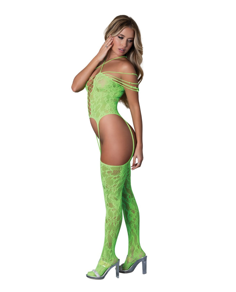 Indlæs billede i gallerifremviser, Seamless Strappy Body Stocking - Neon Green O/S