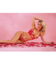 Cargue la imagen en el visor de la galería, Cherry Strappy Lace Unlined Underwire Bra w/Heart Ring Detail & Panty Red LG