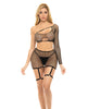 Load image into Gallery viewer, Pink Lipstick Right Thru Me Fishnet Top, Garter Skirt & G-String Black O/S
