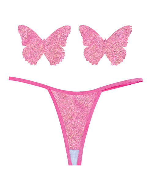 Încărcați imaginea în vizualizatorul Galerie, Neva Nude Naughty Knix Bella Rosa Shimmer G-String & Pasties - Soft Pink O/S