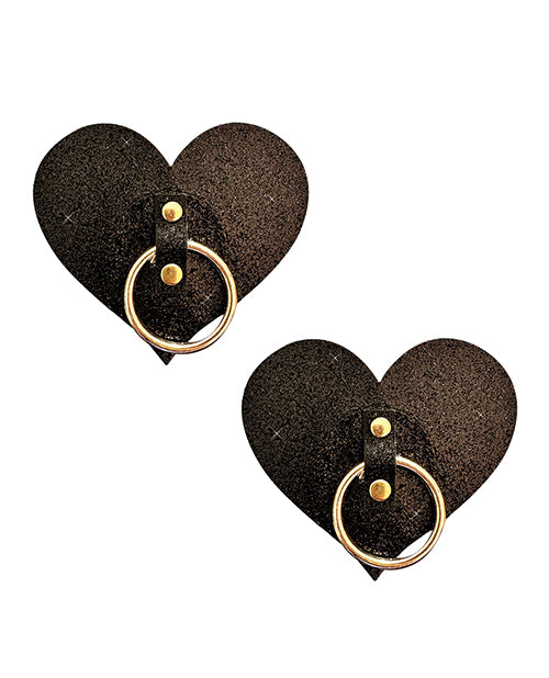 Carica l'immagine nel visualizzatore Galleria, Neva Nude After Midnight Glitter Hoop Heart Pasties - Black O/S