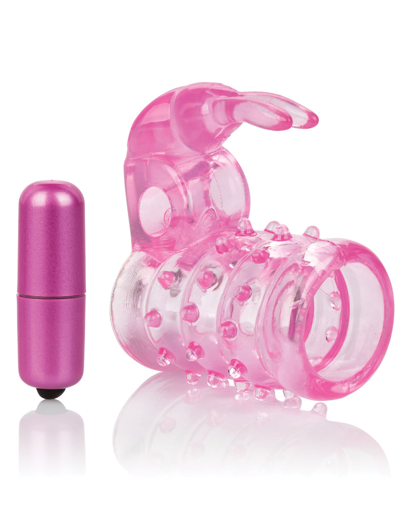 Indlæs billede i gallerifremviser, Basic Essentials Stretchy Vibrating Bunny Enhancer - Pink