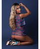 Cargue la imagen en el visor de la galería, Hazy Dayz Gummy Bears Blacklight Reactive Halter Top w/Thong & Dress 3 pc Set - Multi L/XL