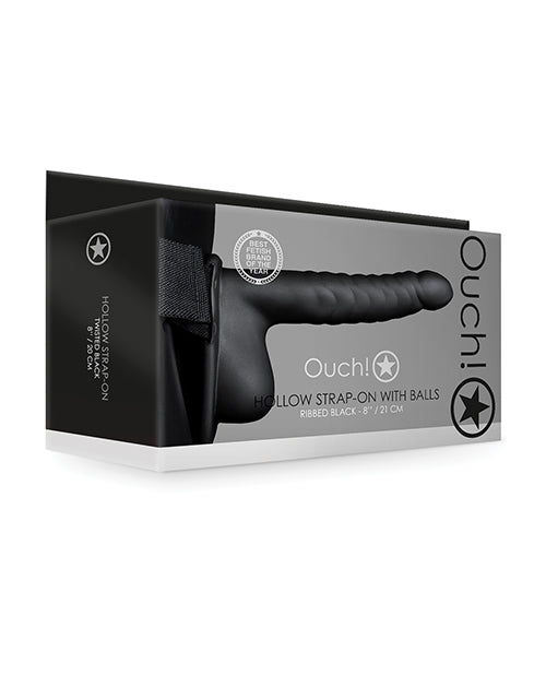 Afbeelding laden in Galerijviewer, Shots Ouch 8" Ribbed Hollow Strap On w/Balls - Black