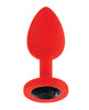 Afbeelding laden in Galerijviewer, Luv Inc Jeweled Silicone Butt Plug With Three Stones Small Red