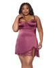 Load image into Gallery viewer, Scallop Lace Trimmed Stretch Satin Chemise w/Underwire Cups - Mauve Plum 3X/4X