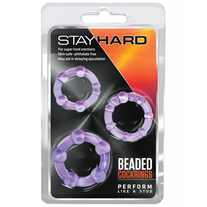 Afbeelding laden in Galerijviewer, Blush Stay Hard Beaded Cock Rings Purple Pack of 3
