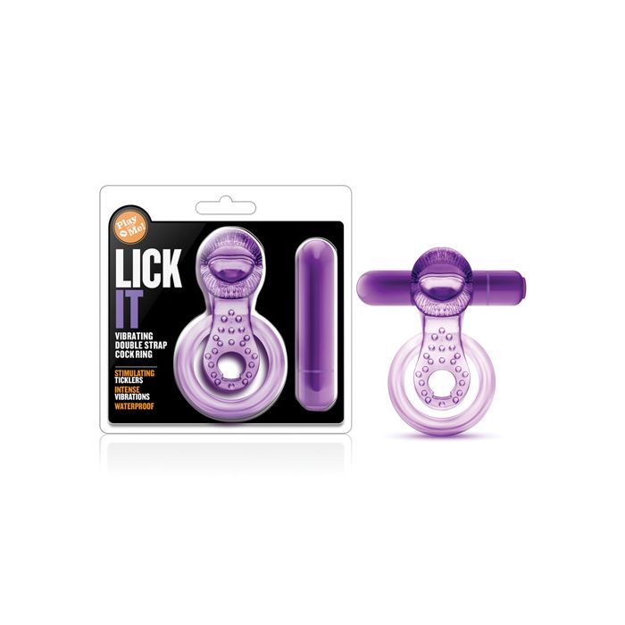 Cargue la imagen en el visor de la galería, Anillo vibrador doble con correa Blush Play With Me Lick it - Púrpura