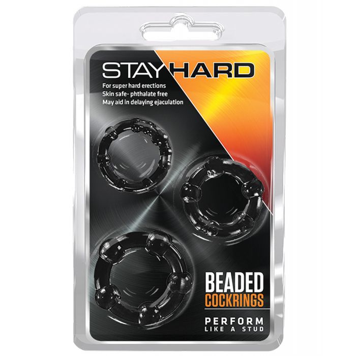 Lataa kuva gallerian katseluohjelmaan, Blush Stay Hard Beaded Cock Rings 3 Pack Black For Men