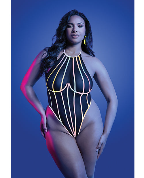 Load image into Gallery viewer, Solar Flare Reflective Binding Halter Tie Teddy Black Lingerie