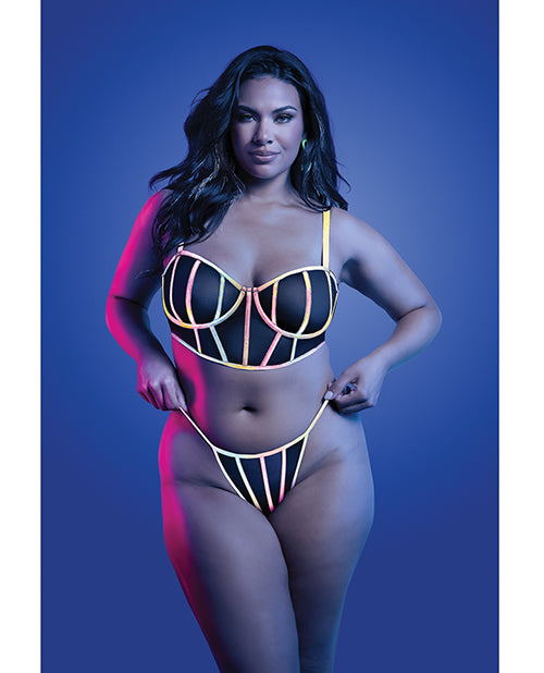 Charger l'image dans la visionneuse de la galerie, Solar Flare Reflective Binding Underwire Bra And Thong Black QN