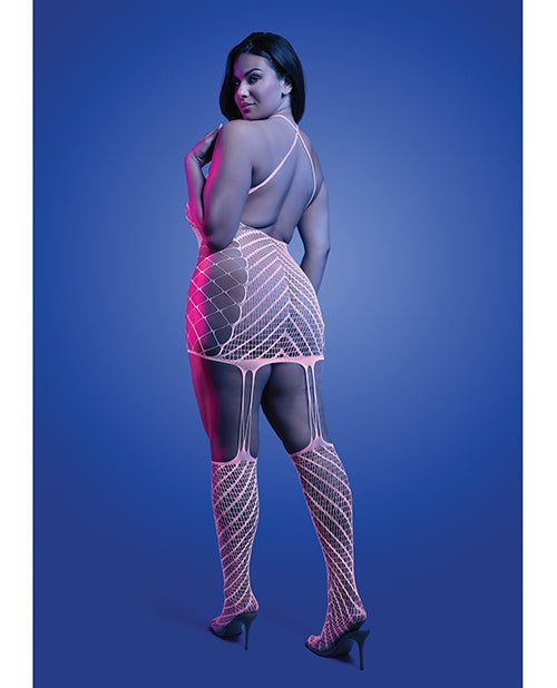 Carregar imagem no visualizador da Galeria, Metamorphic Glow In The Dark Bodystocking Dress Glows Pink