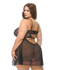 Indlæs billede i gallerifremviser, Adela Embroidered Boned Lace And Mesh Babydoll 2 Piece Set Black Pink 2X