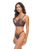 Load image into Gallery viewer, Adela Embroidered Boned Bustier and G String Two Piece Set Black Pink Small