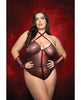 Cargue la imagen en el visor de la galería, Raising Hell Front Zip Halter Teddy With Gloves Headband 3 Piece Set Red 1X 2X