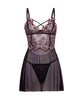 Indlæs billede i gallerifremviser, Adela Embroidered Boned Lace And Mesh Babydoll 2 Piece Set Black Pink 2X