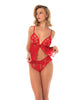 Bild in den Galerie-Viewer laden, Rotes Spitzen-Babydoll mit fliegendem Schnitt und passendem Höschen-Set