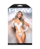 Cargue la imagen en el visor de la galería, Teddy de encaje blanco con brillo Purely Promiscuous, alas de ángel y diadema con halo