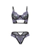 Carica l'immagine nel visualizzatore Galleria, Set di reggiseno con ferretto e culotte in mesh con ricami floreali Jenna, viola e nero