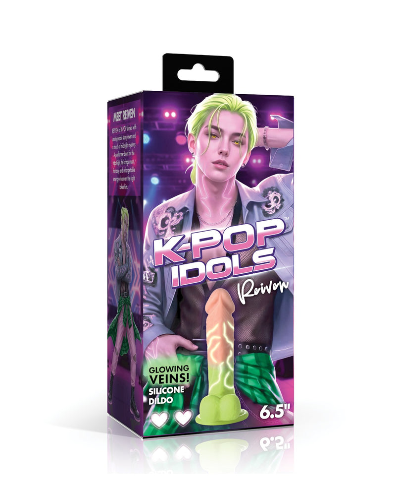 Load image into Gallery viewer, K Pop Idols Reiven Silicone Dildo With Balls Green Hair Tattoo Look