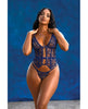 Load image into Gallery viewer, Bleu Floral Embroidered Boned Bustier With Chain Tassel And G String Navy Xl