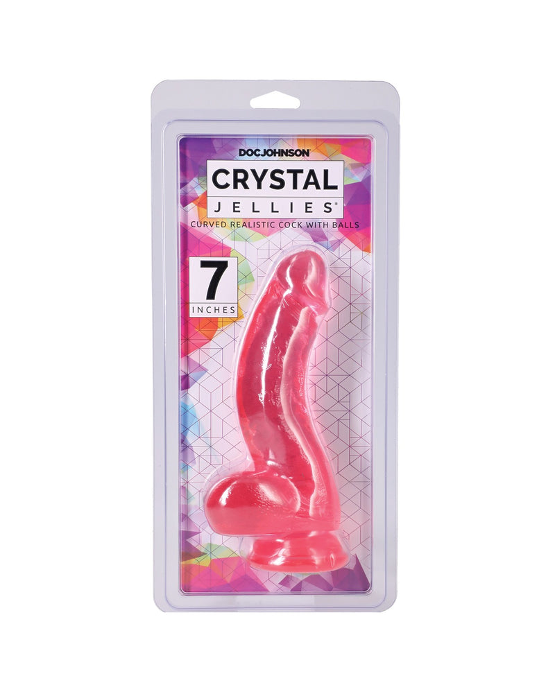 Bild in den Galerie-Viewer laden, Doc Johnson Crystal Jellies 7-Zoll gebogener realistischer Penis mit rosa Hoden.