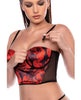 Cargue la imagen en el visor de la galería, Conjunto de lencería de dos piezas Mapale con bustier de malla negra y roja sin tirantes y espalda con cordones