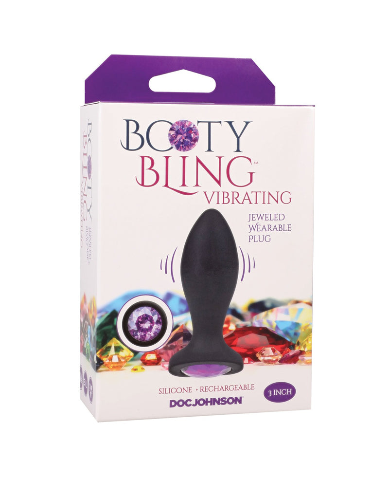 Cargue la imagen en el visor de la galería, Plug vibratorio de silicona con joyas Booty Bling de 3 pulgadas, negro y morado, portátil