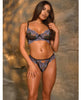 Charger l'image dans la visionneuse de la galerie, Ensemble soutien-gorge sans armatures non doublé et culotte Jenna brodé de fleurs, violet et noir, taille S-M