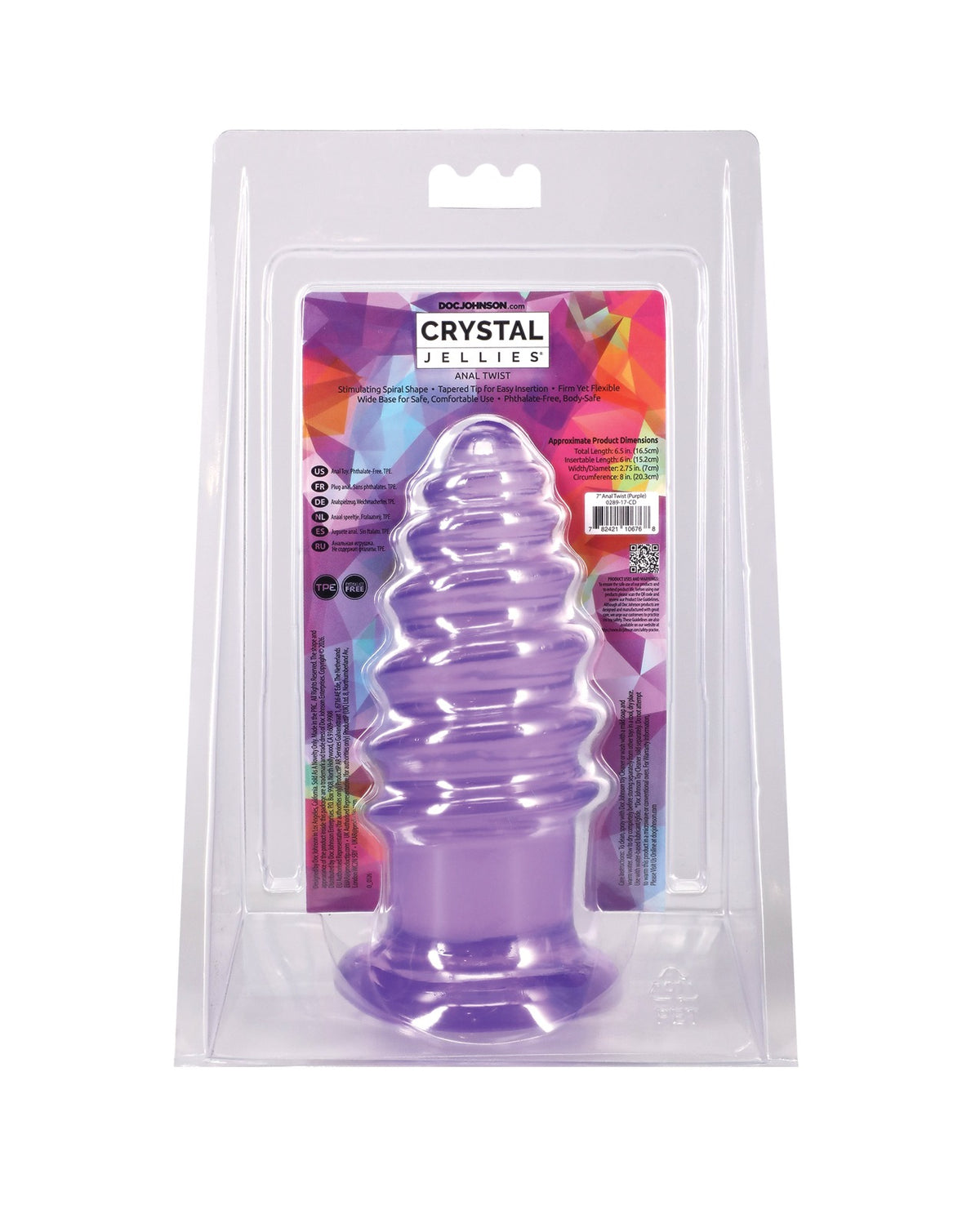 Μωβ στριφτό πρωκτικό Crystal Jelly Doc Johnson, 7 ιντσών, με φαρδιά βάση