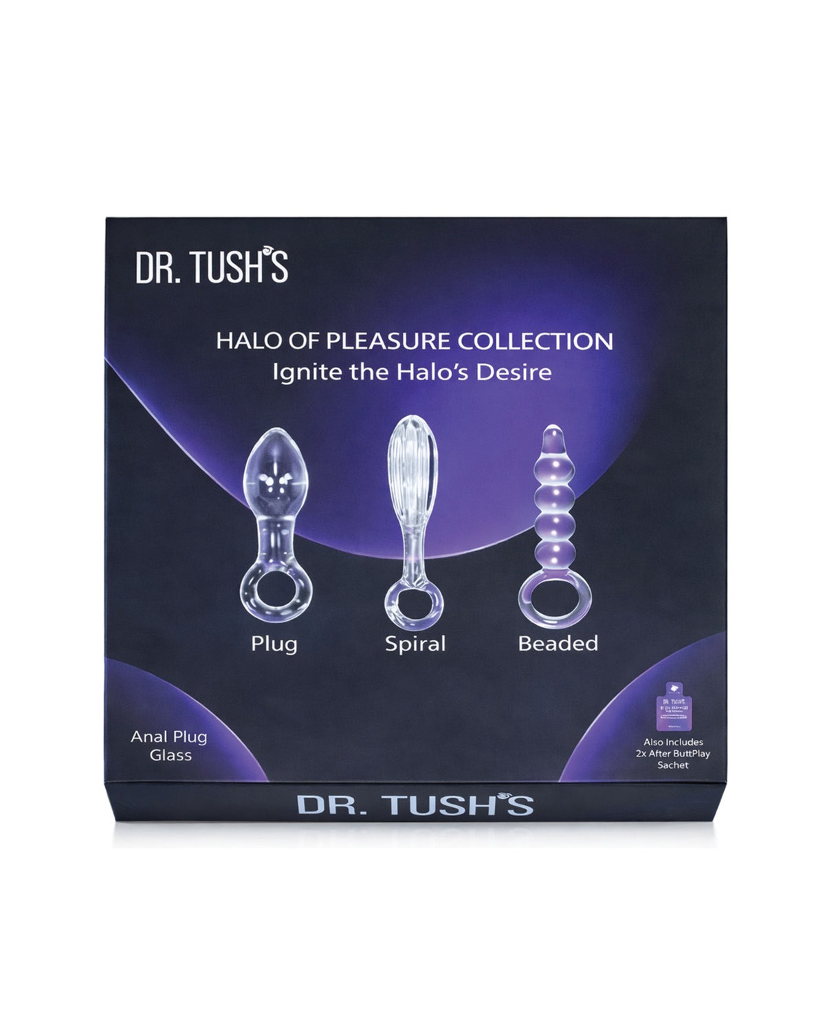 Dr. Tush Halo glazen anale plugset met gladde ribbels en kralen