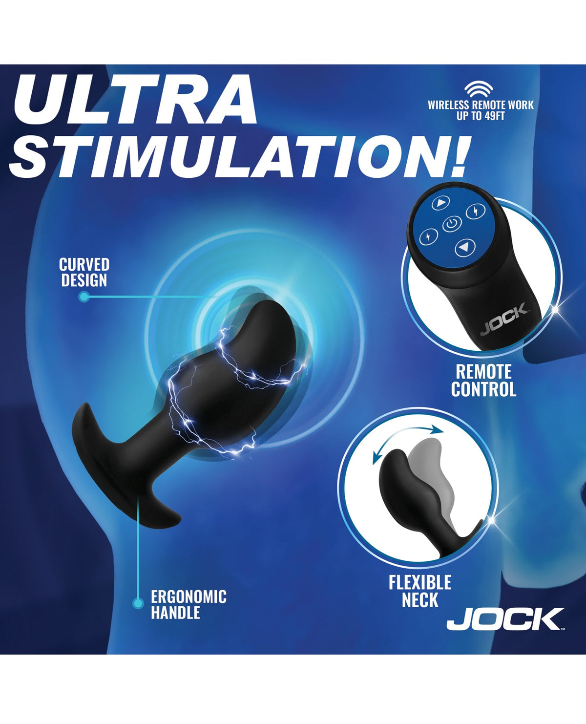 Tapón prostático curvado con vibración y electroestimulación Curve Toys Jock Electro Volt