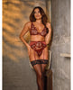 Charger l'image dans la visionneuse de la galerie, Ensemble de lingerie 3 pièces Eloise, broderies florales, armatures, bordeaux, taille M
