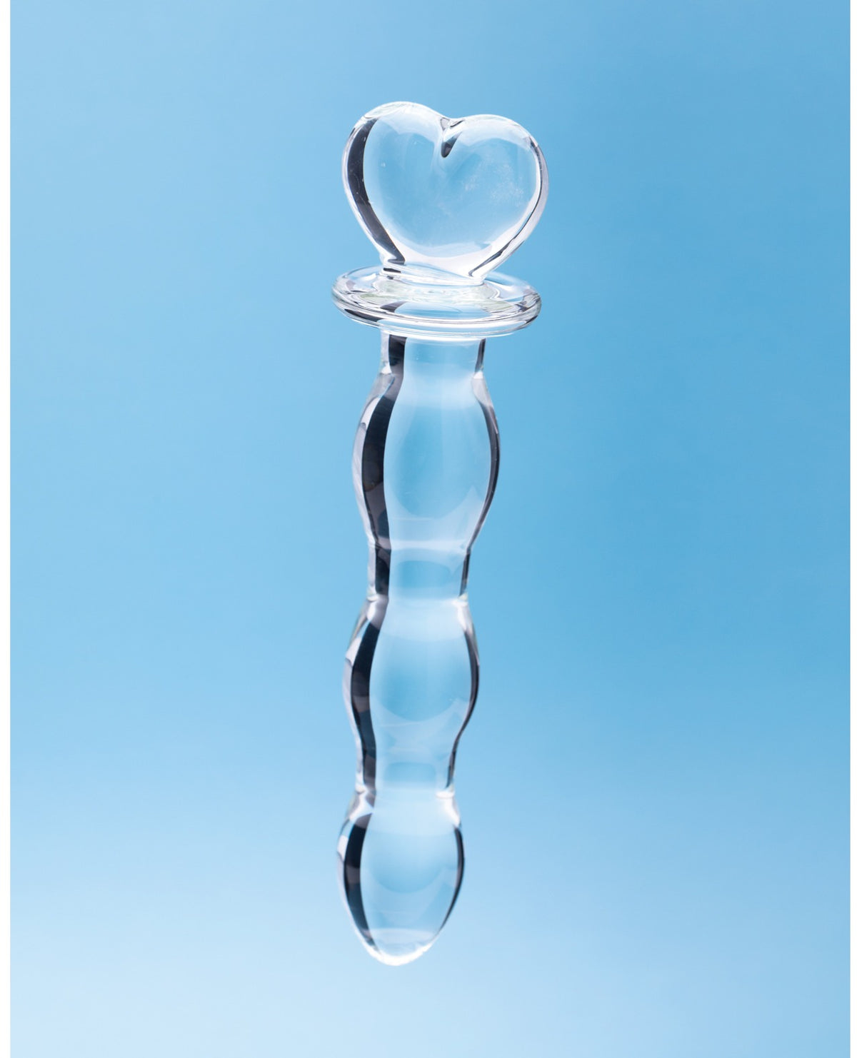 Godemiché en verre Clarity, poignée en forme de cœur, tige courbée en borosilicate