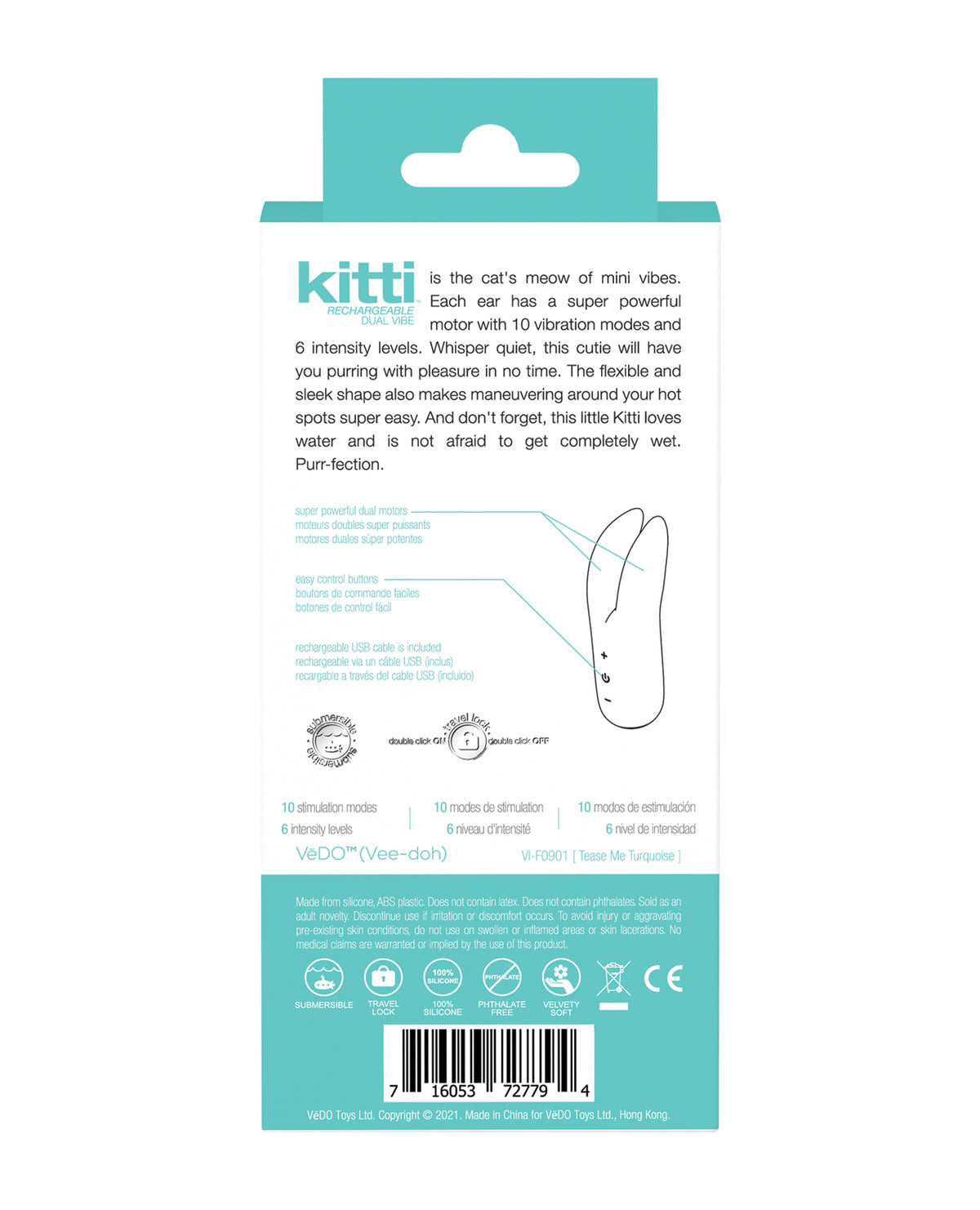 VeDO Kitti Vibrador Duplo Recarregável - Me Provoca Turquesa