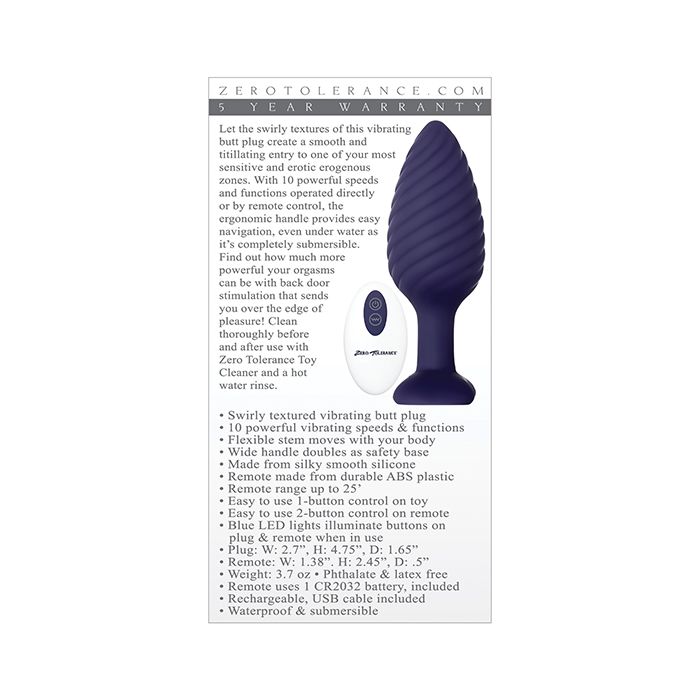 Zero Tolerance Wicked Twister Anal Rechargeable - Purple