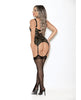 Load image into Gallery viewer, Flame Fetish Femme Fatale Lasercut Lattice Bustier w/Choker &amp; Thong Black MD
